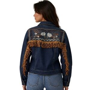 G by Giuliana Black Label Western Fringe Denim Jacket‎ Embroidered Blue 24W Plus